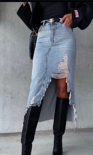 Gonna Kinga-Gonna in jeans con taglio asimmetrico